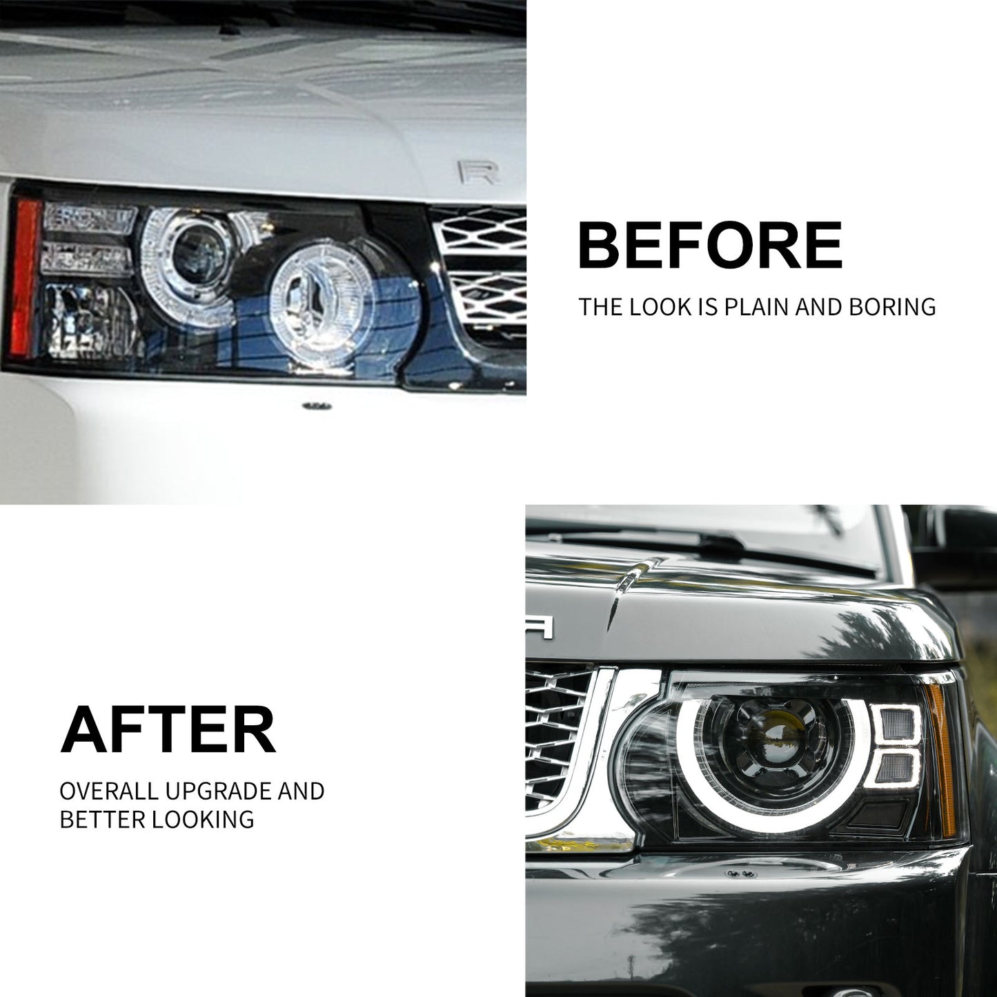 JUSHUN Led Headlight Assembly for Land Rover Range Rover Sport 2010-2013 (US Yellow Edge)