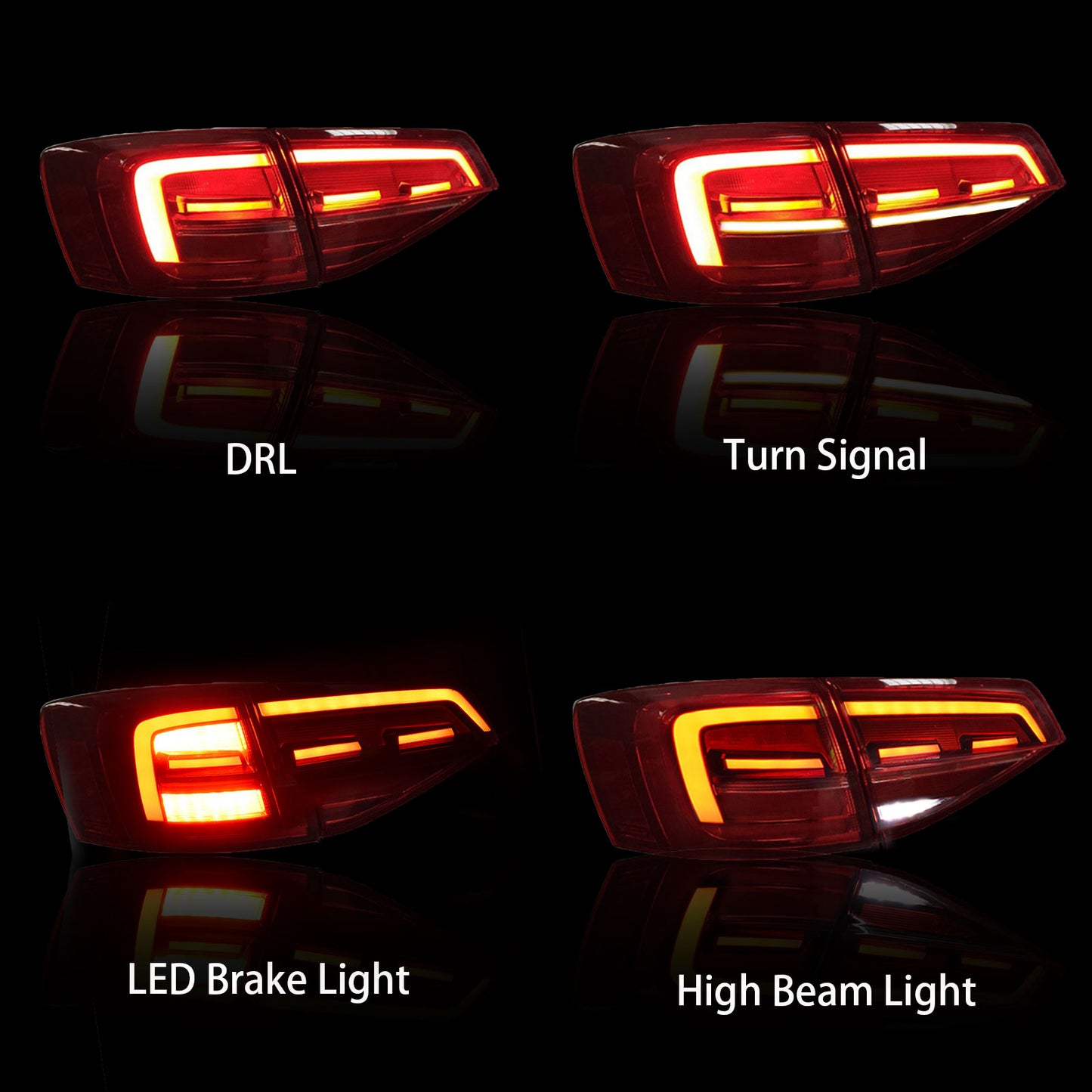 JOLUNG Full LED Tail Lights Assembly For Volkswagen Jetta Sagitar 6th Generation 2012-2014