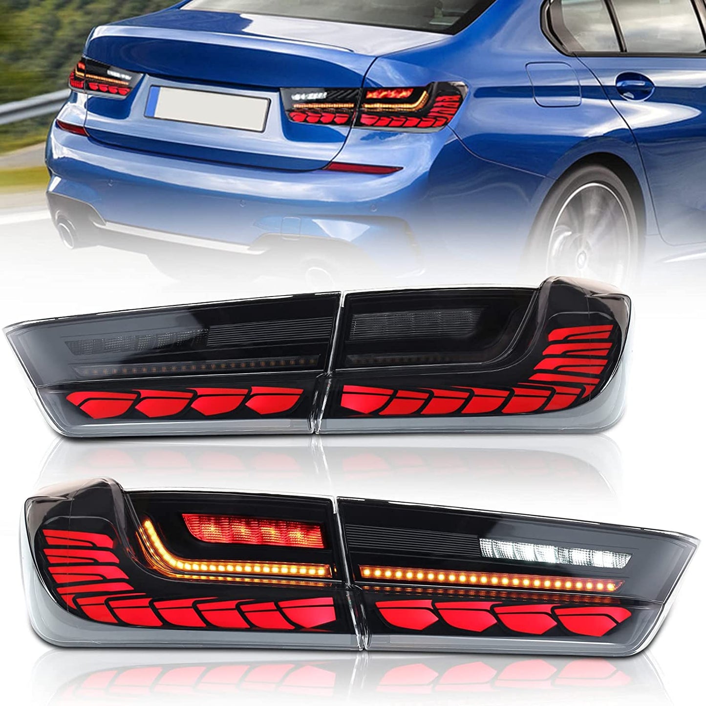 JOLUNG Full LED Tail Lights Assembly For BMW 3 Series G20 330i/330i Xdrive 2020-2021（Smoked）