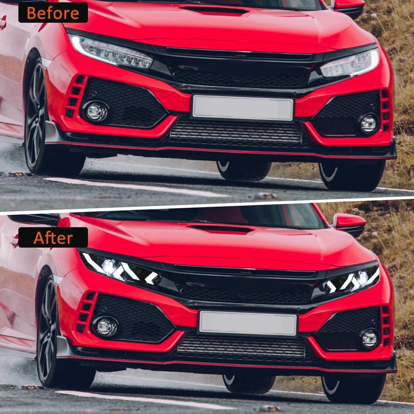 JOLUNG Full LED Headlights Assembly For 10th Gen Honda Civic EX/ LX/ Sport/ Touring/ Si/ Type R2016-2020 （Lamborghini Style）
