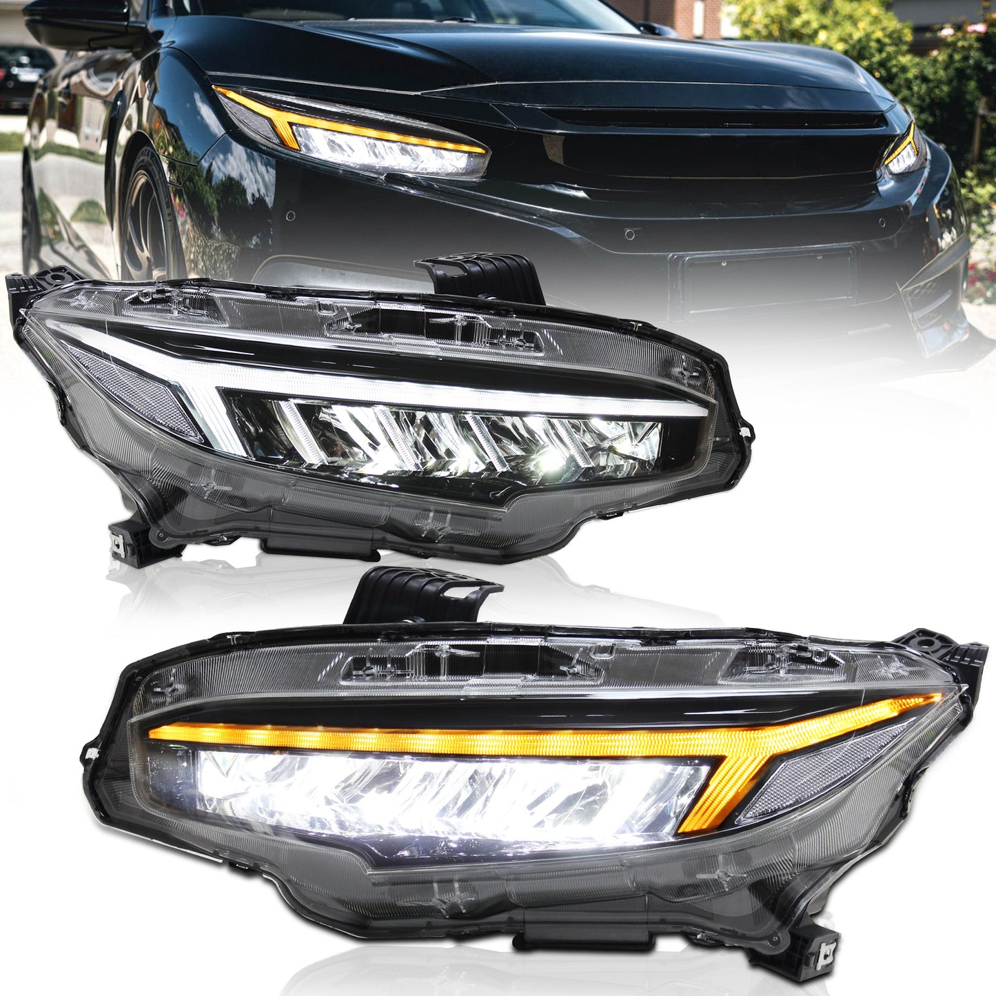 JOLUNG Full LED Headlights Assembly For 10th Gen Honda Civic EX/ LX/ Sport/ Touring/ Si/ Type R 2016-2021